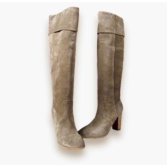 Belle Sigerson Morrison Knee High Cuffed Boots Sz 8 Brown Suede Block Heel - Picture 9 of 11